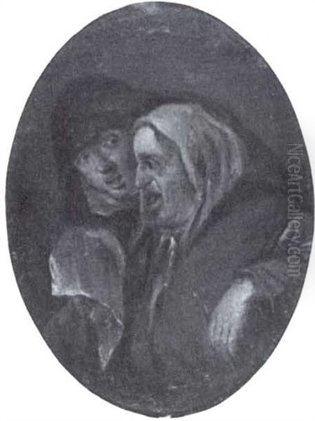 Old Man And Old Woman Oil Painting by Egbert Van Heemskerck