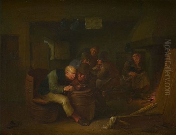 Rauchende Und Kartenspielende Bauern In Einer Schenke Oil Painting by Egbert van Heemskerck the Younger