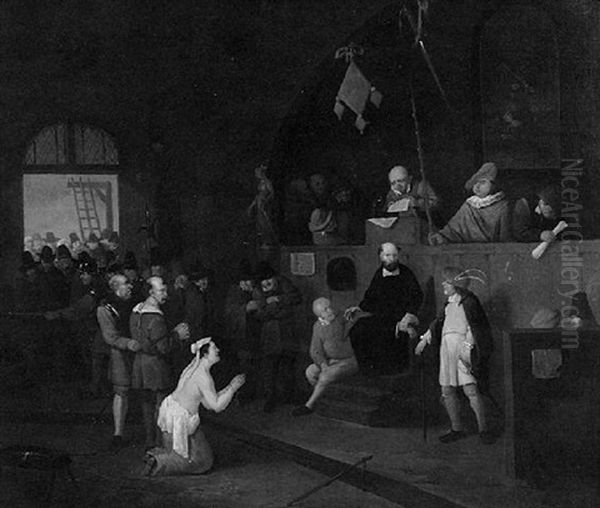 Interior Of A Courtroom With A Woman Pleading Clemency Oil Painting by Egbert van Heemskerck the Younger