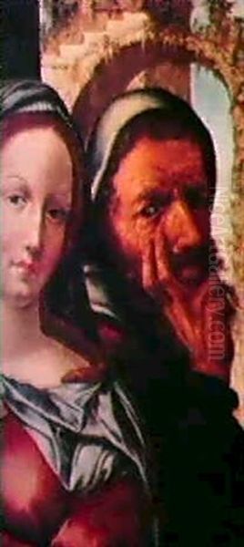 Due Figure A Mezzo Busto: Una Maschile In Atteggiamento     Pensoso Ed Una Femminile Oil Painting by Maerten Jacobsz van Heemskerck