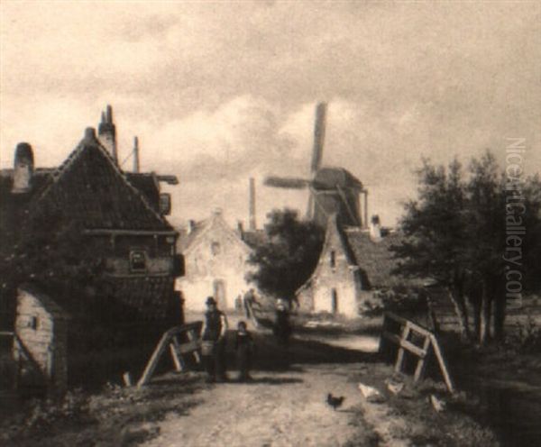 A Village Scene Oil Painting by Georgius Heerebaart