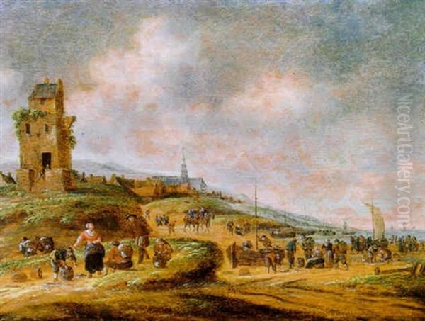 Fischmarkt An Der Kuste Von Egmont (?) Oil Painting by Thomas Heeremans
