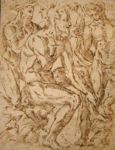 Male Nude Figure Study Oil Painting by Baccio Bandinelli