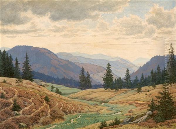 Blick Vom Feldberg Uber Das Wiesental Im Herbst Oil Painting by Julius Heffner