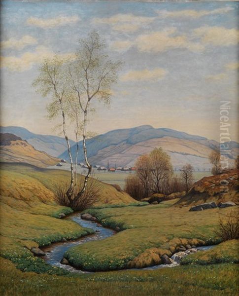 Idyllische Flusslandschaft Oil Painting by Julius Heffner