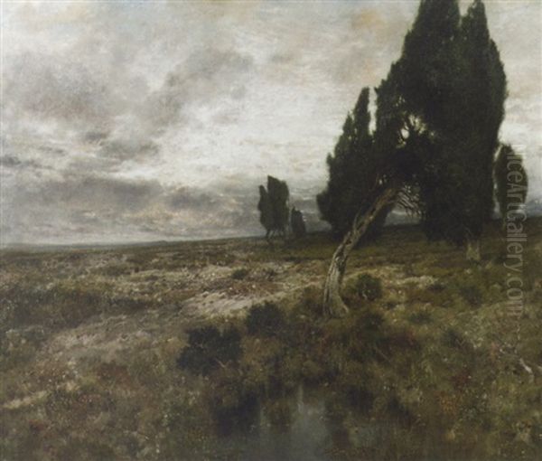 Lutterloh: A Vast Landscape At Dusk Oil Painting by Karl Heffner