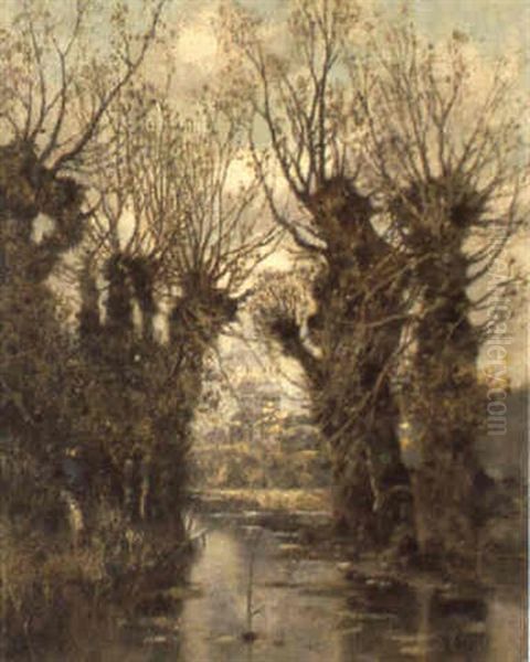 Weiden An Einem Stillem Gew,sser Oil Painting by Karl Heffner