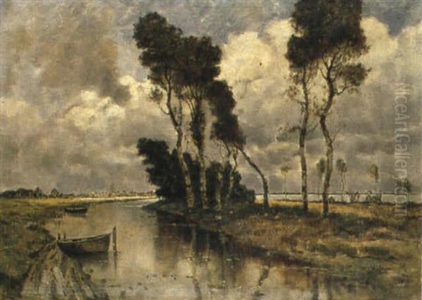 Nordliche Kanallandschaft Mit Kleiner Stadt Oil Painting by Karl Heffner