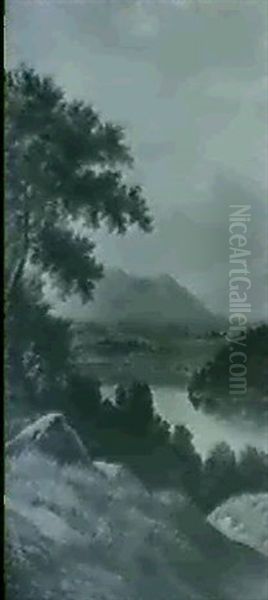 An Extensive River Landscape Oil Painting by Karl Heffner