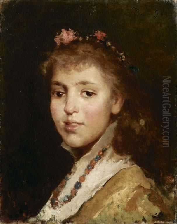 Ritratto Femminile Con Cerchietto Di Fiori Oil Painting by Gioacchino Banfi