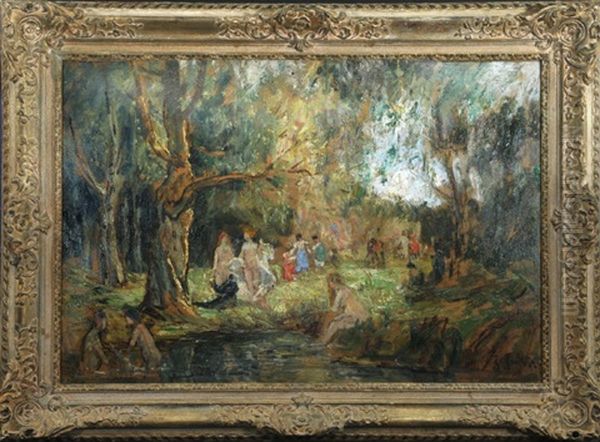 Badende Am Waldsee Oil Painting by Hans Heider
