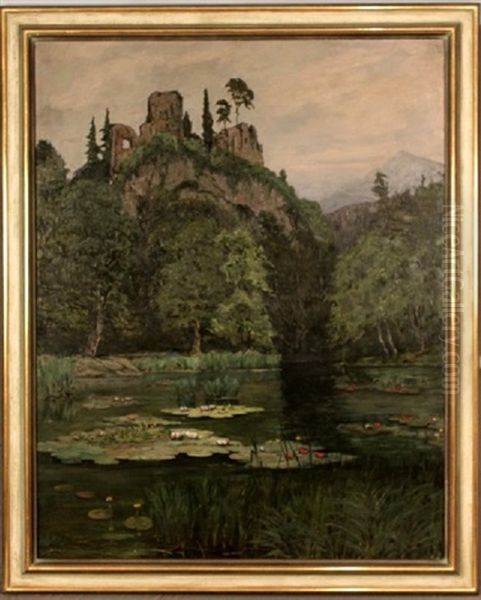 Burgruine Karlstein Auf Dem Paukrazfelsen Oil Painting by Hans Von Heider