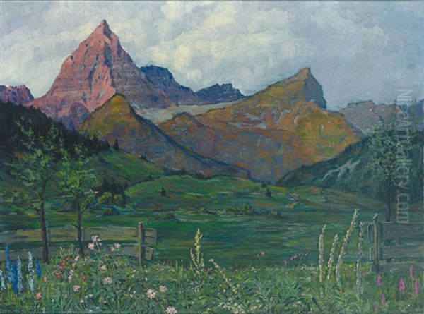 Weidelandschaft Mit Aufragendem Massiv Oil Painting by Hans Von Heider