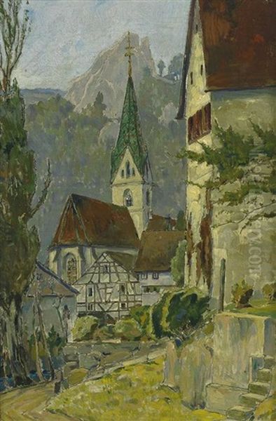 Blick Auf Schwabisches Kirchdorf Oil Painting by Hans Von Heider