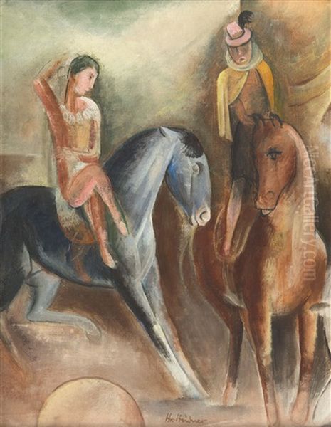 Zwei Zirkus-reiterfiguren Oil Painting by Heinrich Heidner