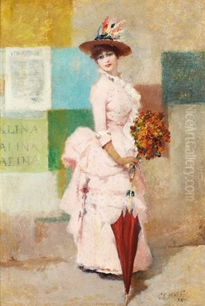 Elegante Aux Affiches Oil Painting by Charles Emile Heil