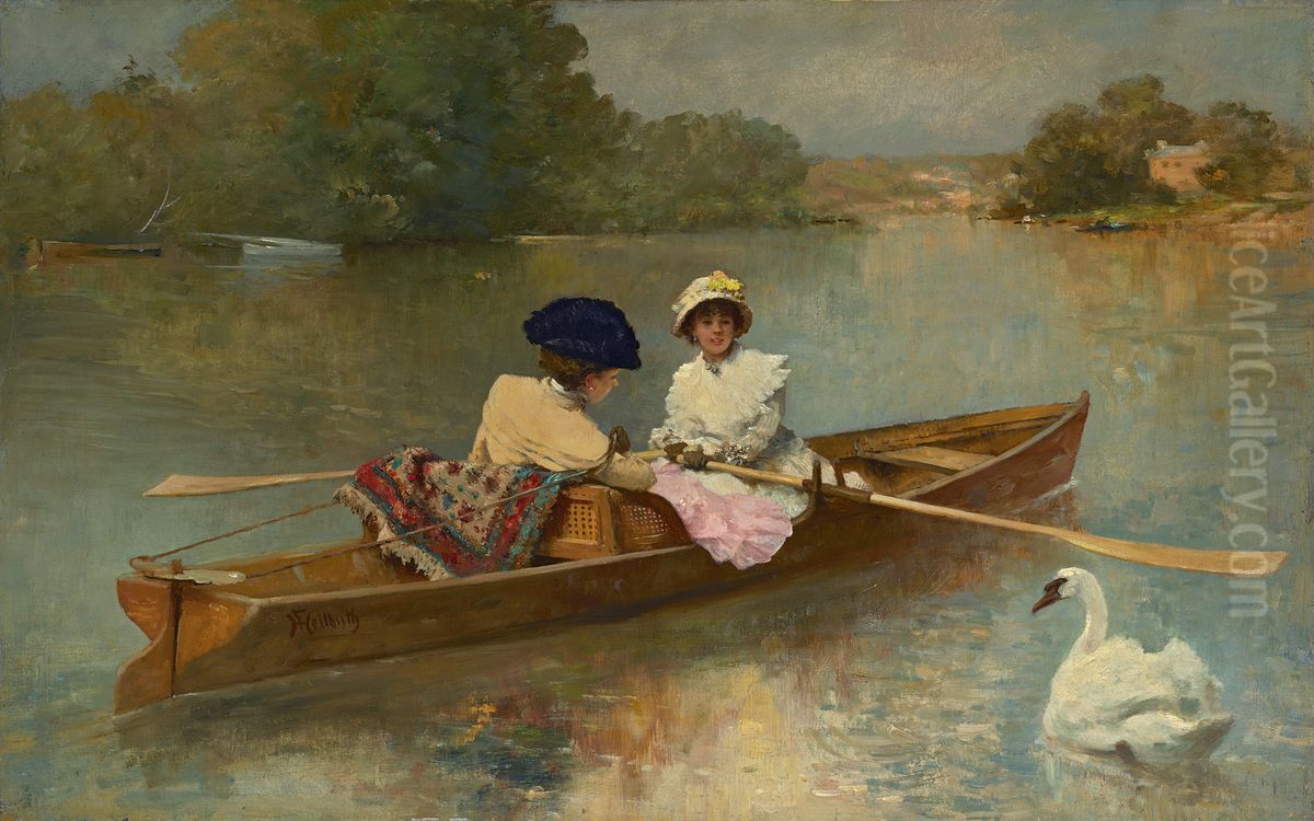 Rowing On The Seine Oil Painting by Ferdinand Heilbuth