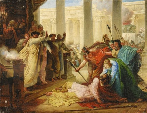 Ptolemy Philopator Struck By Death As He Desecrated The Temple Of Jerusalem Oil Painting by Francois - Joseph Heim