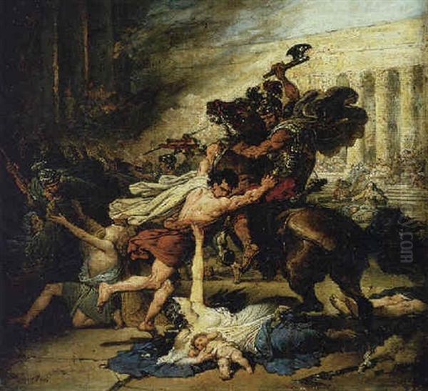 The Sack Of Jerusalem By The Romans Oil Painting by Francois - Joseph Heim