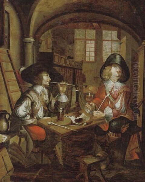 Zwei Frolische Zecher In Einer Burgstube Oil Painting by Wolfgang Heimbach