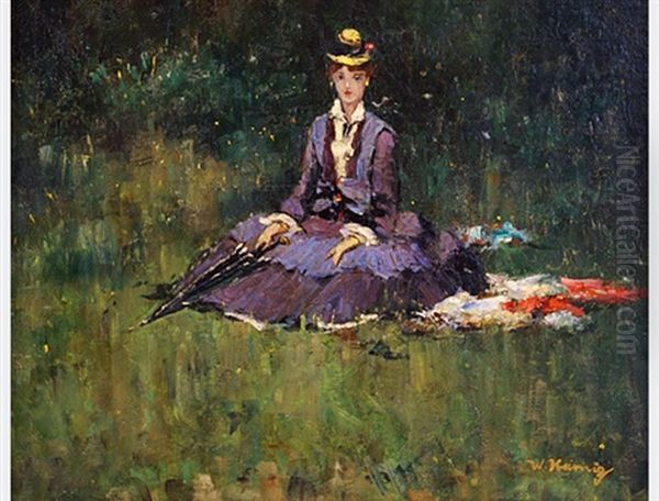 Seated Lady In A Park Oil Painting by Walter Heimig