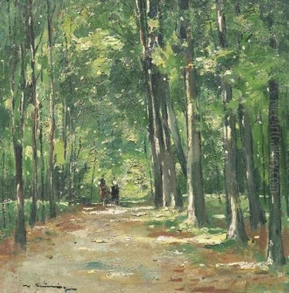 Ausritt Im Sommerlichen Wald Oil Painting by Walter Heimig