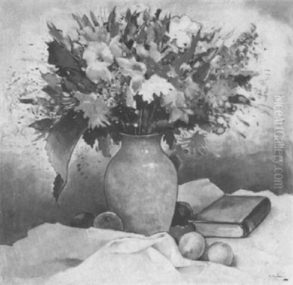 Stilleben Mit Sommerblumen In Keramikvase Oil Painting by Walter Heimig