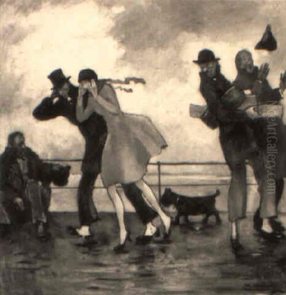 Passanten Im Sturm Oil Painting by Walter Heimig