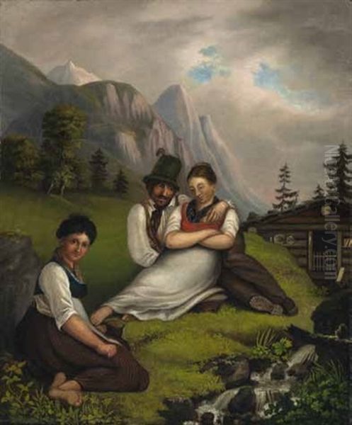 Tiroler Liebesleute An Der Sennhutte

} Oil Painting by Johann Philipp Heinel