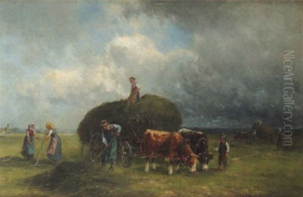 Heuernte In Oberbayern Oil Painting by Karl Adam Heinisch