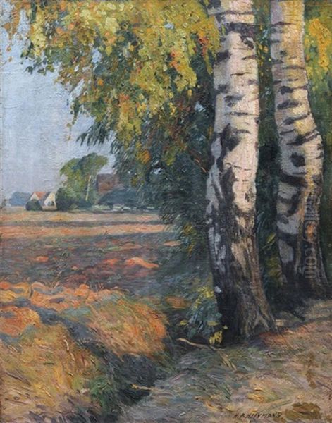 Landschaft Mit Birken Und Hausern Oil Painting by Hans Richard Heinmann