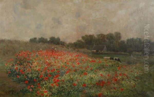 Deux Enfants Dans Un Champ De Coquelicots Oil Painting by Armand Heins