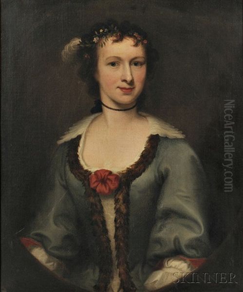 Lady With Floral Hairpiece And Fur-lined Coat Oil Painting by John Theodore Heins