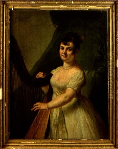 Portrait De Madame Delaroche A La Harpe Oil Painting by Johann Ernst Heinsius