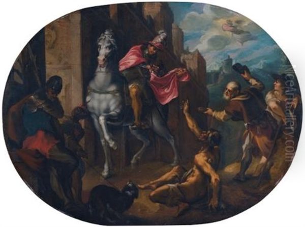 Saint Martin Dividing His Cloak Oil Painting by Joseph The Elder Heintz