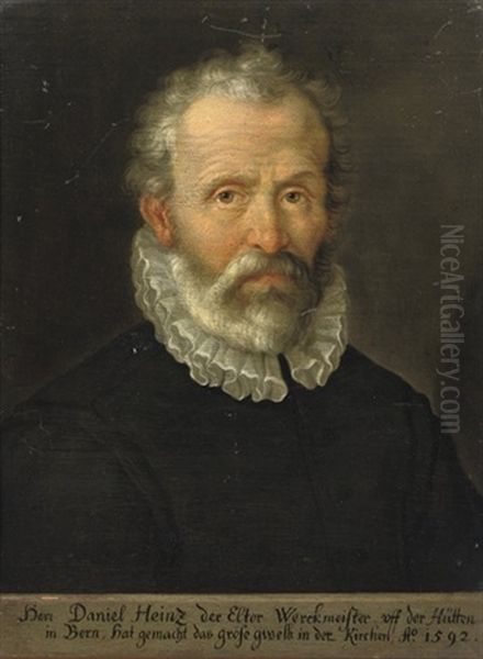 Portrait Of Daniel Heinz, Bust-length, In A Black Costume With A White Collar Oil Painting by Joseph The Elder Heintz