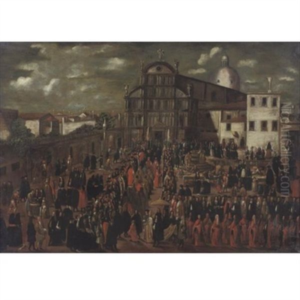 The Easter Morning Processional Of The Prince Of Venice, As He Visits The Church And Nuns Of San Zaccaria Oil Painting by Joseph The Elder Heintz