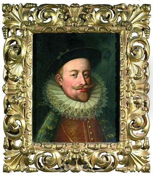 Matthias, Erzherzog Von Osterreich (?) In Einem Dunklen Mantel Uber Einem Roten Rock Mit Weisem, Eleganten Spitzenkragen Und Hut Oil Painting by Joseph The Elder Heintz