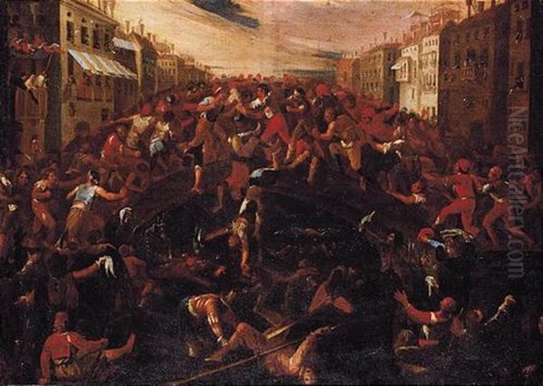 Venice, A View Of The Ponte Dei Pugni Oil Painting by Joseph The Elder Heintz