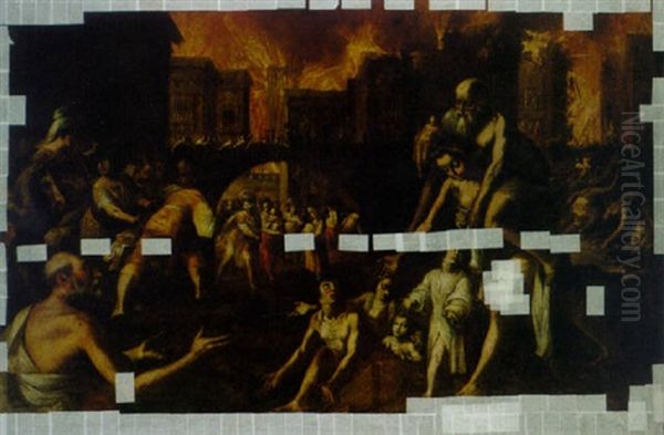 Aeneas Carrying His Father From Burning Troy Oil Painting by Joseph The Elder Heintz