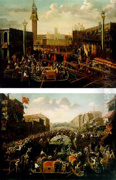 Venice: The Embarkation Of The Doge On The Bucintoro On Ascension Day Oil Painting by Joseph Heintz the Younger
