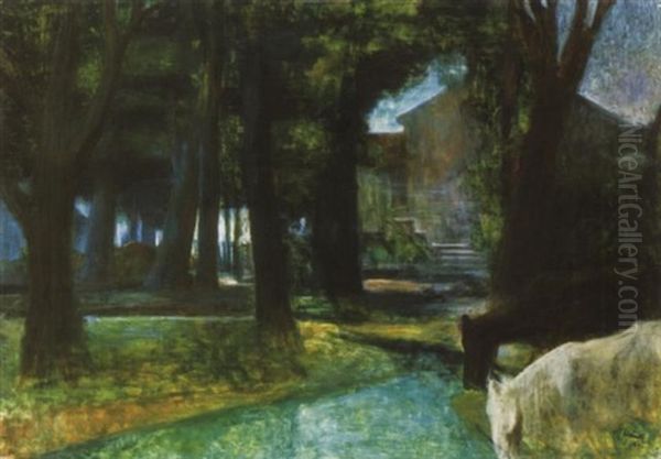 Park Legeleszo Loval (park With A Horse) Oil Painting by Henrik Heintz