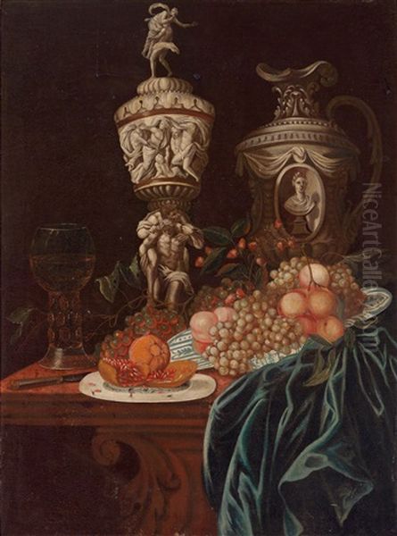 A Still Life With Magnificent Vessels And Fruit Oil Painting by Johann Heintz