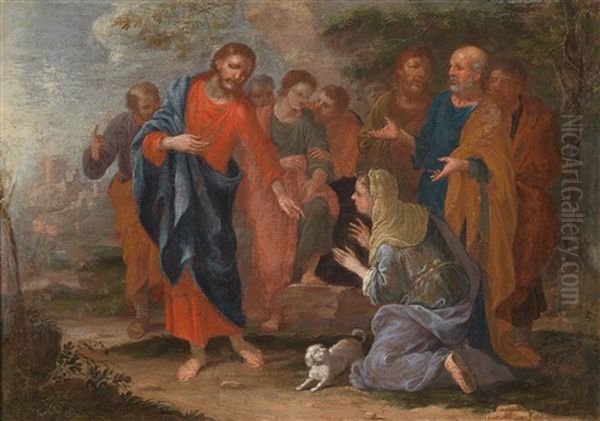 Zwei Szenen Aus Dem Neuen Testament, 1. Christus Und Die Samariterin Am Brunnen, 2. Christus Und Die Ehebrecherin (pair) Oil Painting by Johann Heiss