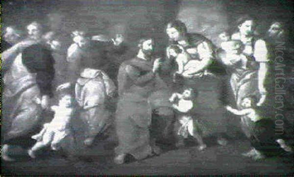 Suffer The Little Children Oil Painting by Johann Heiss