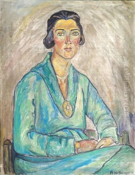 Damenportrat (+ Landschaft, Verso) Oil Painting by Alfred Hermann Helberger