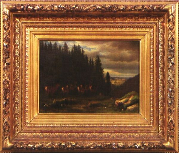 Rotwildrudel Auf Einer Anhohe Im Mittelgebirge Oil Painting by Jules Chretien Helbig