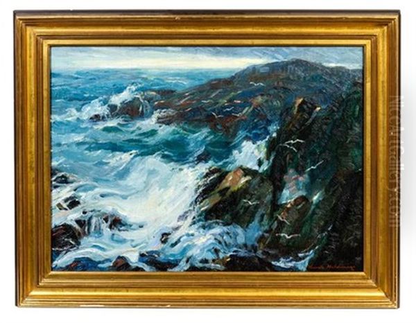 Waves On The Shore Oil Painting by Knute Heldner