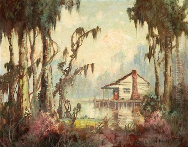 Cabin On The Bayou Oil Painting by Knute Heldner