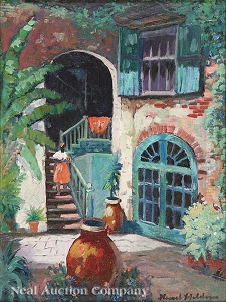 Brulatour Courtyard, French Quarter Oil Painting by Knute Heldner